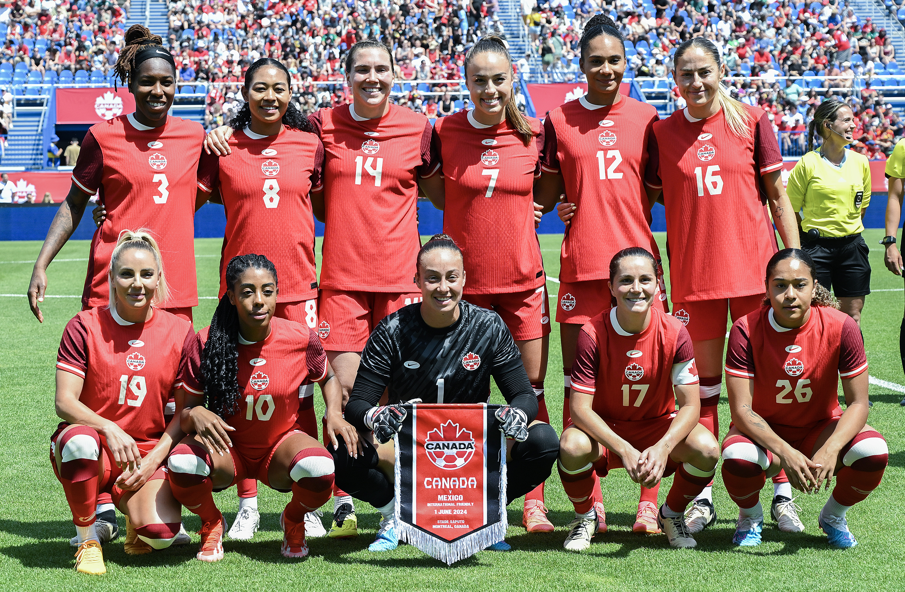 Team Canada poses for a photo prior to a friendly match in June 2024.