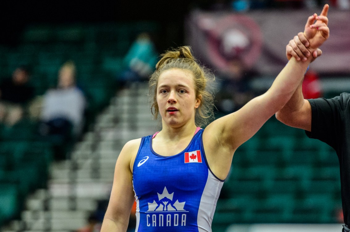Dorothy Yeats gagne l’un de ses matchs chez les 69 kg au tournoi panaméricain de qualification olympique, le 4 mars 2016. (Photo : Tony Rotundo /WrestlerAreWarrior.com)