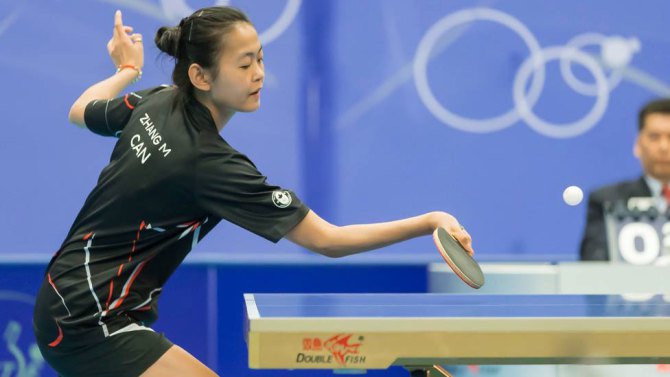 Mo Zhang au Tournoi nord-américain de qualification olympique. (Photo : Table Tennis Canada).