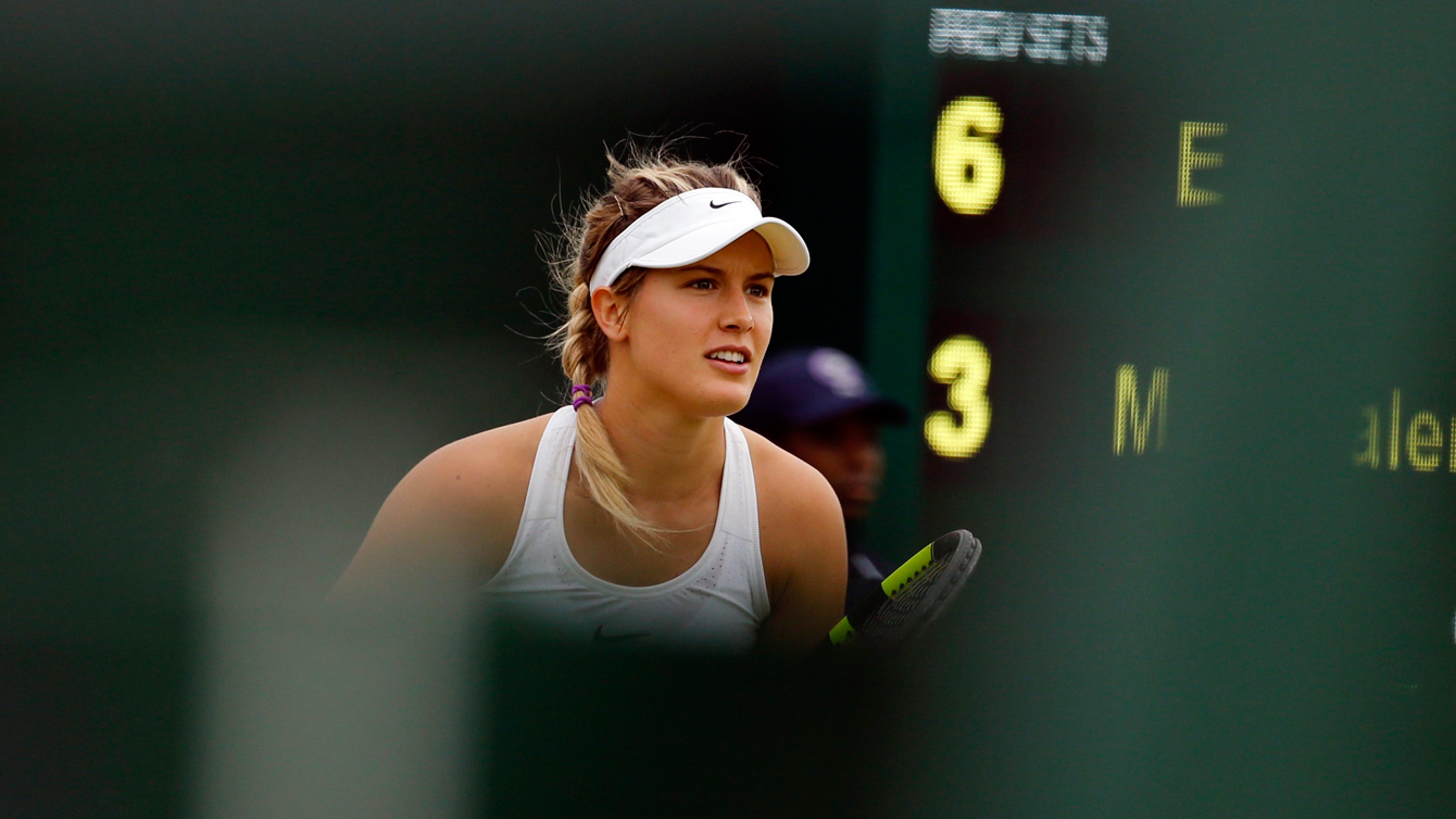 Eugenie Bouchard lors de son match de premier tour l'opposant à Magdalena Rybarikova à Wimbledon, le 28 juin 2016.