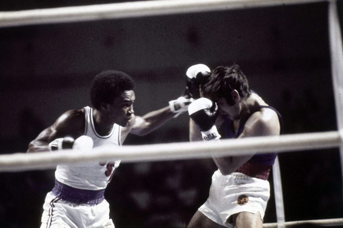 American boxer Ray Leonard, left, defeats East Germany's Ulrich Beyer in the 63.5 category of the Olympic Games boxing tournament in Montreal, Canada, on July 27, 1976. Leonard went on to win the gold medal. (AP Photo)