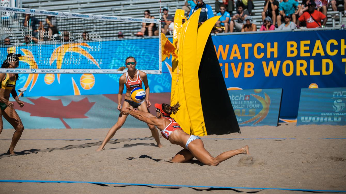 Jamie Broder et Kristina Valjas contre le Brésil durant les finales World Tour Swatch, le 14 septembre 2016. (Photo : Thomas Skrlj)