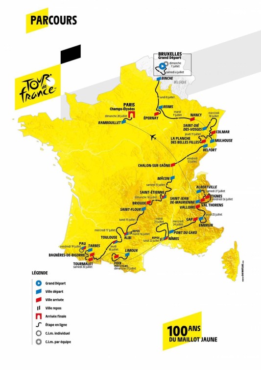 Carte détaillée du Tour de France 2019