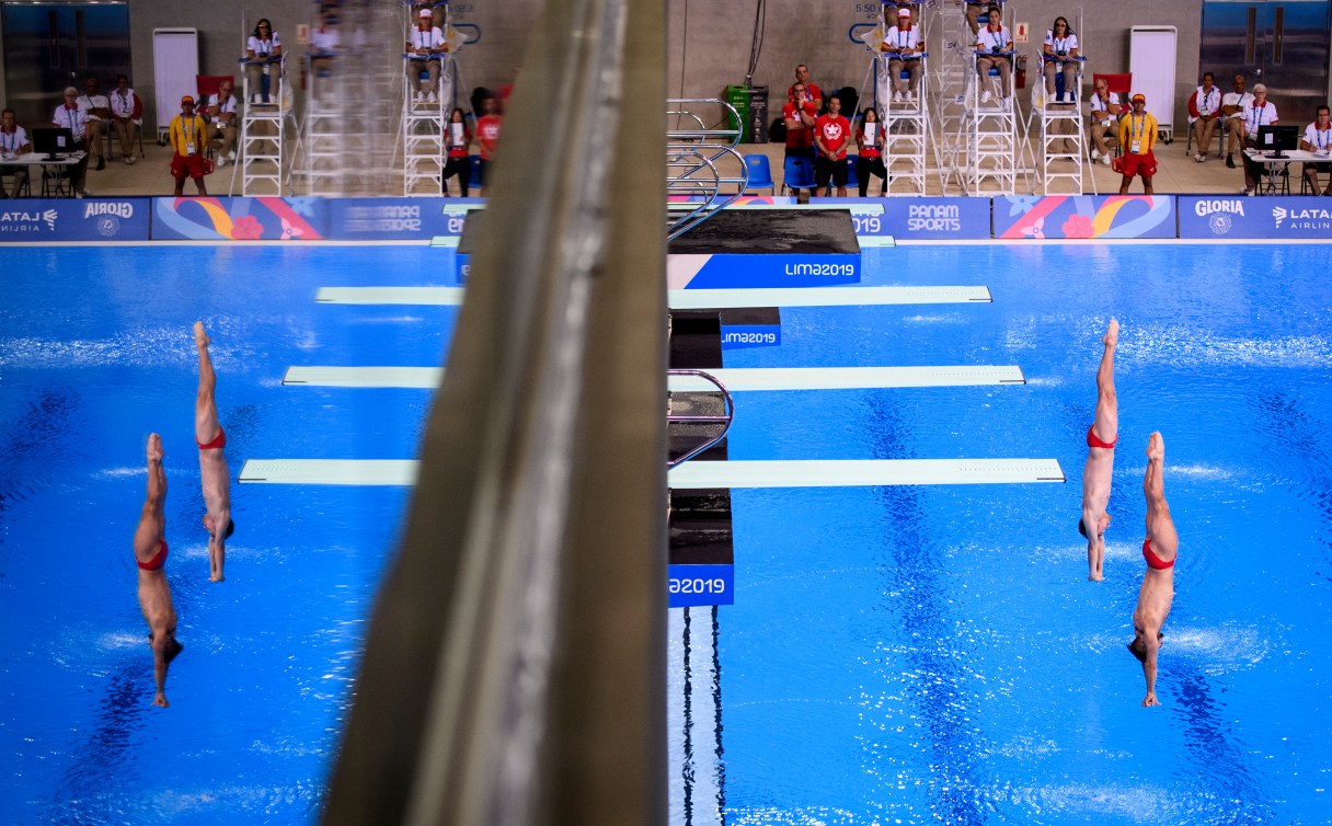 Philippe Gagné et François Imbeau-Dulac en action au 3m synchronisé à Lima 2019